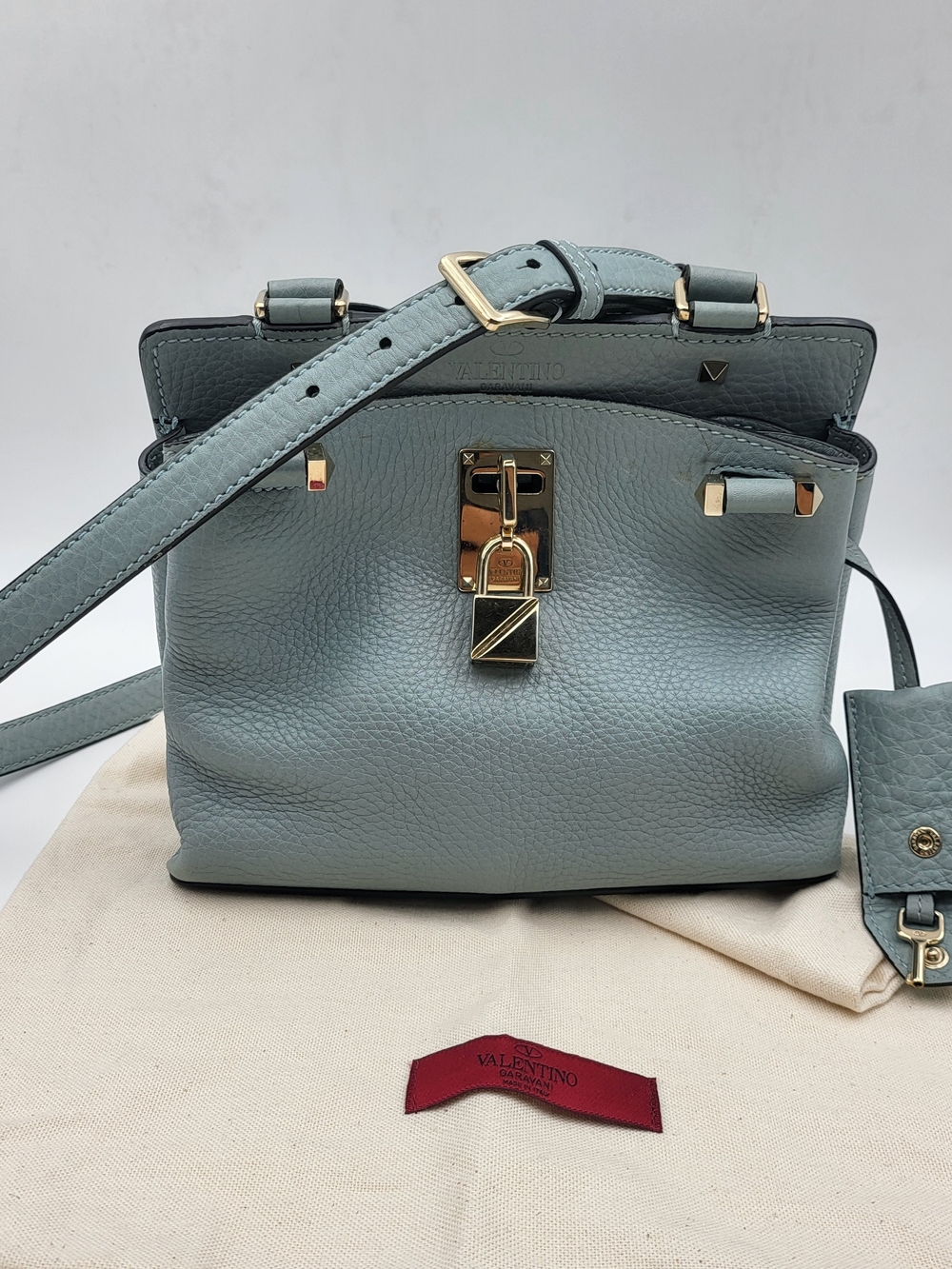 Valentino Garavani Calfskin Pebbled Leather Rockstud Joylock Small, Auth w/COA
